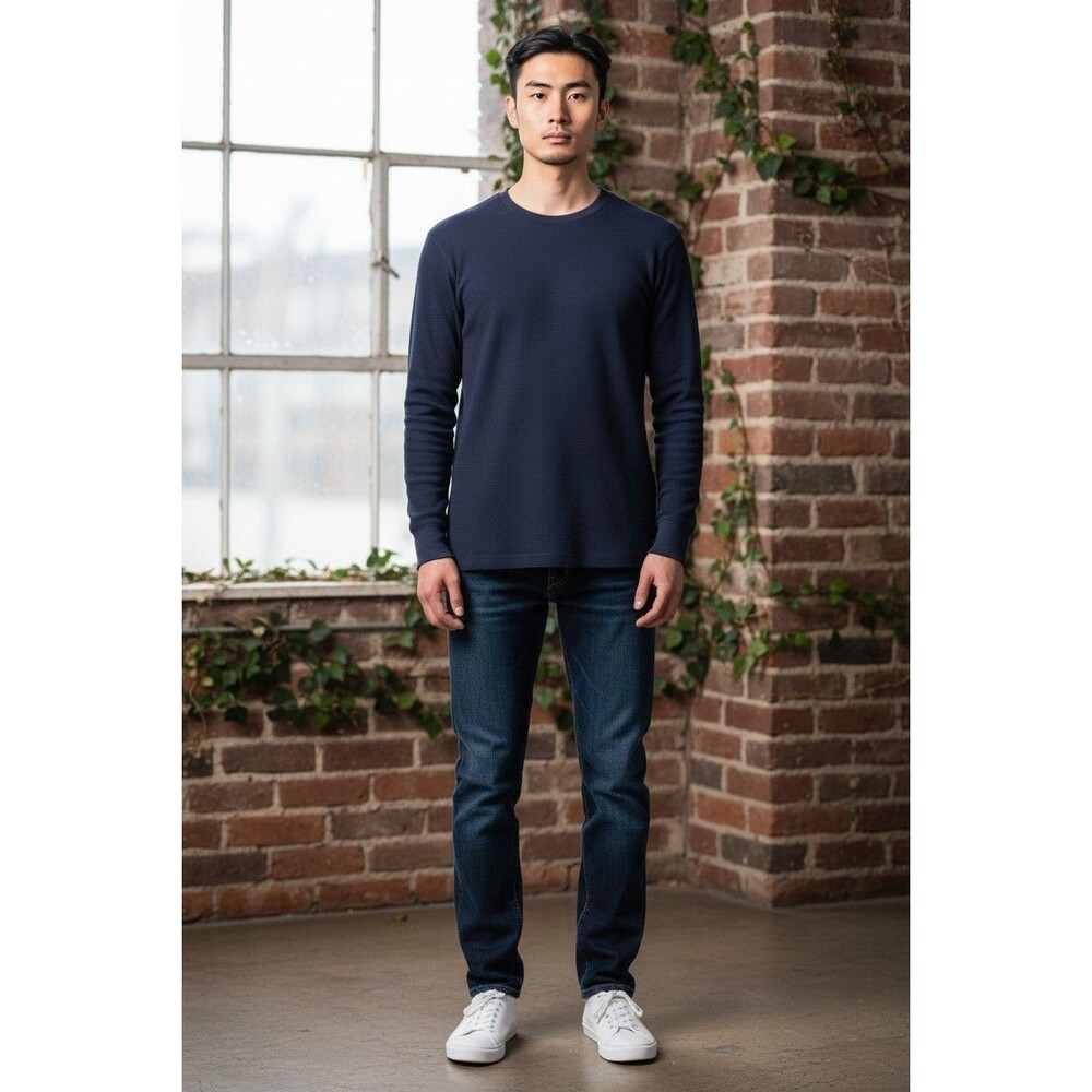 Vintage Fruit Of The Loom Thermal Waffle Knit Shirt Men's M Navy Bluer